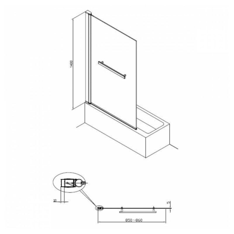 Essential Designer 1400x850mm Bath Screen with Handle Matt Black