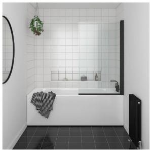 Essential Designer 1400x850mm Bath Screen Matt Black