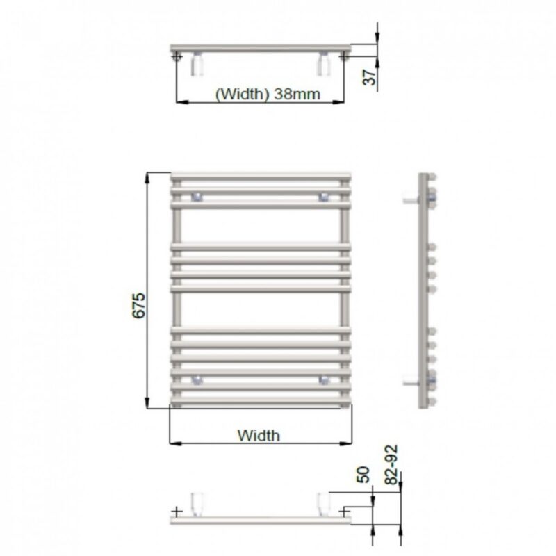 Redroom TT Lux Matt Black 675x496mm Heated Towel Rail